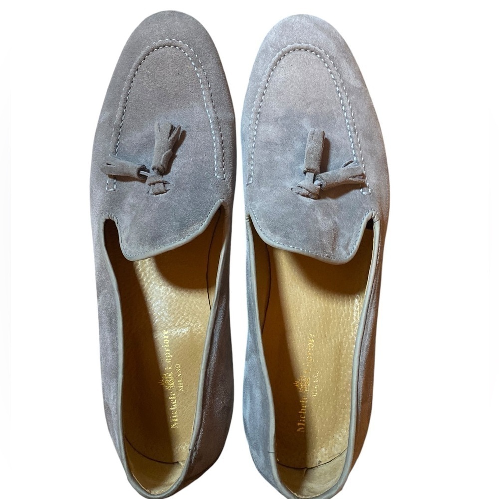 Michele Lopriore Suede Moccasin/Loafer with tassels.  Handmade in Italy. Size 45
